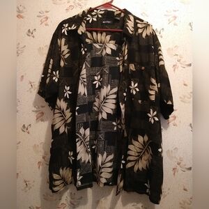 Men's 2XL (50/52) Puritan Hawaiian Shirt Floral Leaf Black Short Sleeve